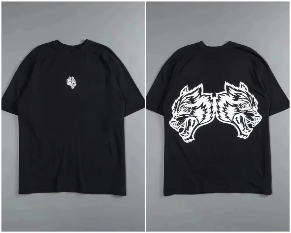Streetwear High End Brand - Koszulka Retro z Czarną Głową Wilka,