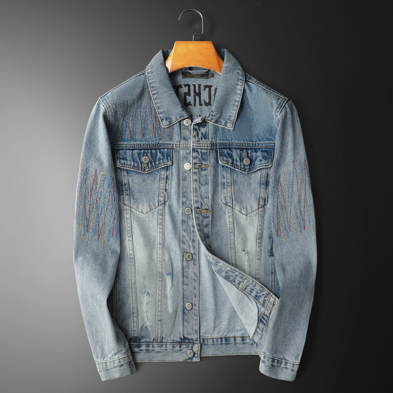 Streetwear High End Brand - Marka Vintage sprana kurtka dżinsowa mężczyźni