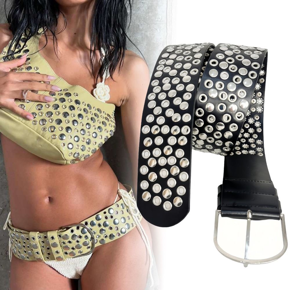 Streetwear Brand Belts - Pasek Punk z Otworami, Nitami i