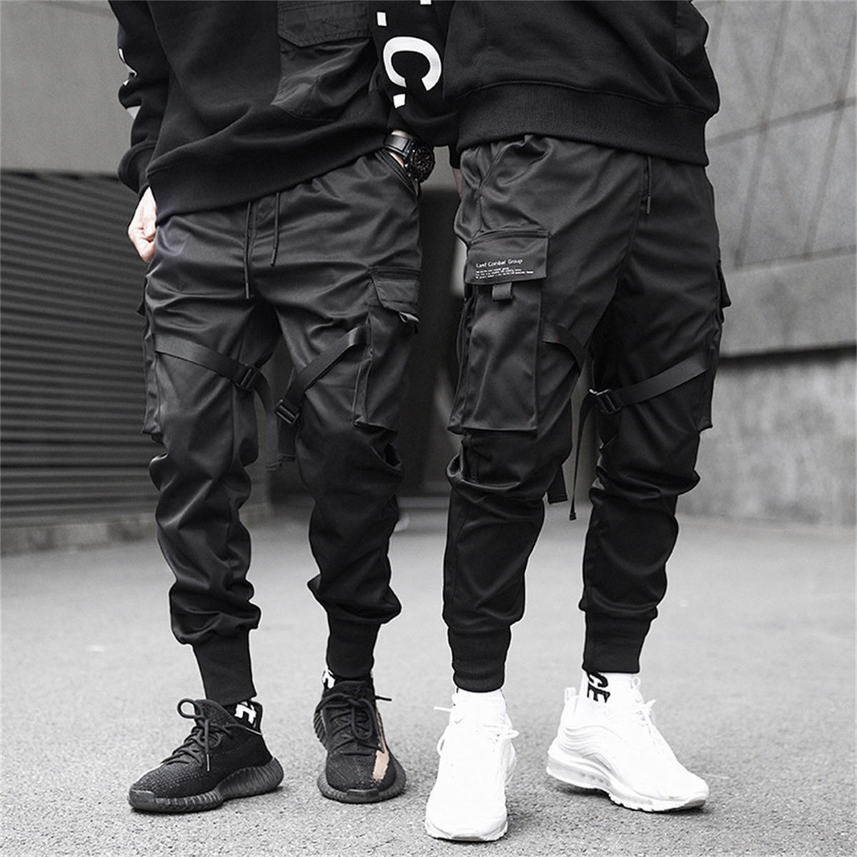 Streetwear Brand China - Czarne spodnie Cargo w stylu hip-hopu